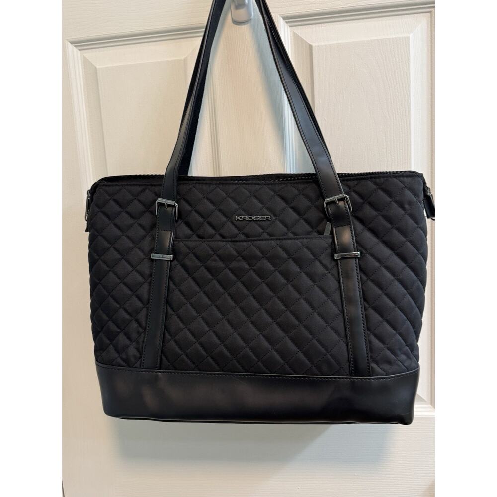 Kroser Laptop Work Tote Travel Bag Black Water Repellent Interior Pockets